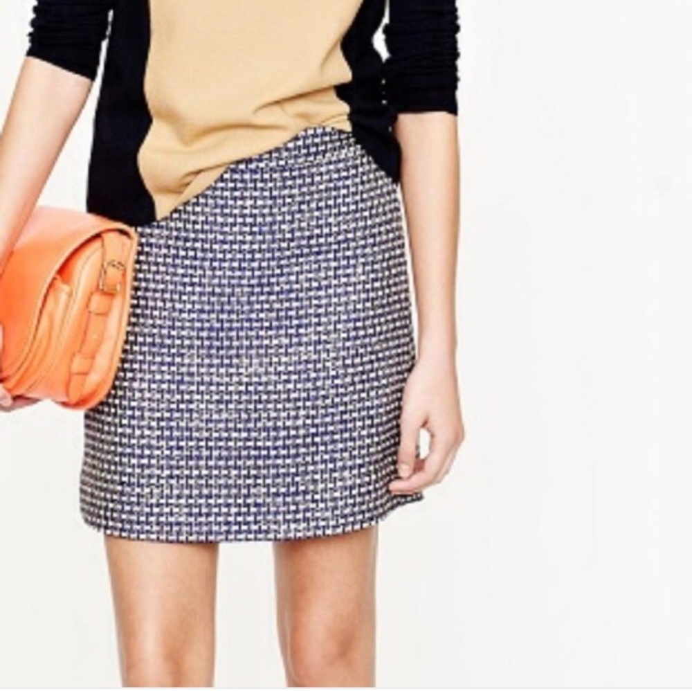 J. Crew postage stamp mini skirt in navy tweed